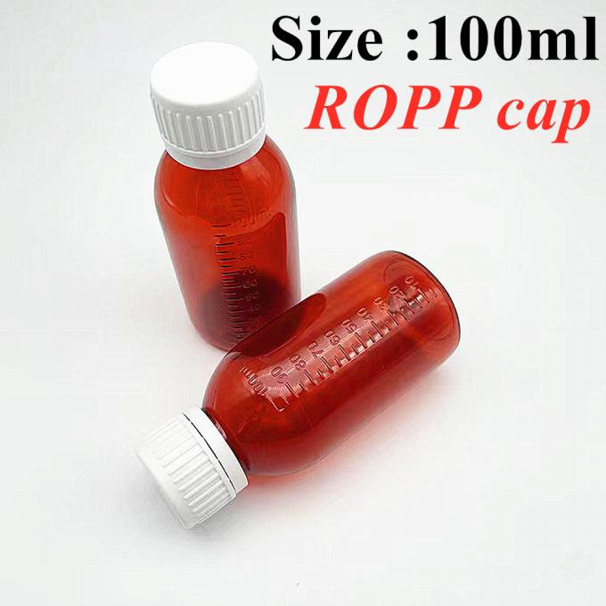100ml 120ml 150ml DIN28 Plastic Pet Amber Medicine Cough Syrup Bottle for Ropp Cap