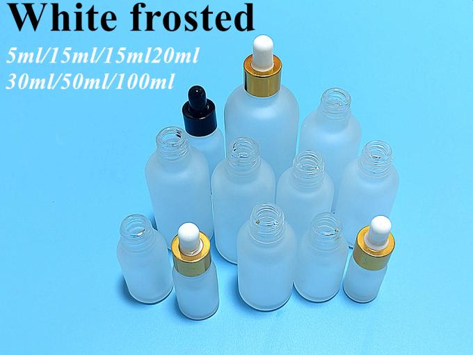 Hot Sale Small Emtpy Round White Frosted Glass Essential Oil Bottle for Serum Cosmetic Use with Dropper Cap