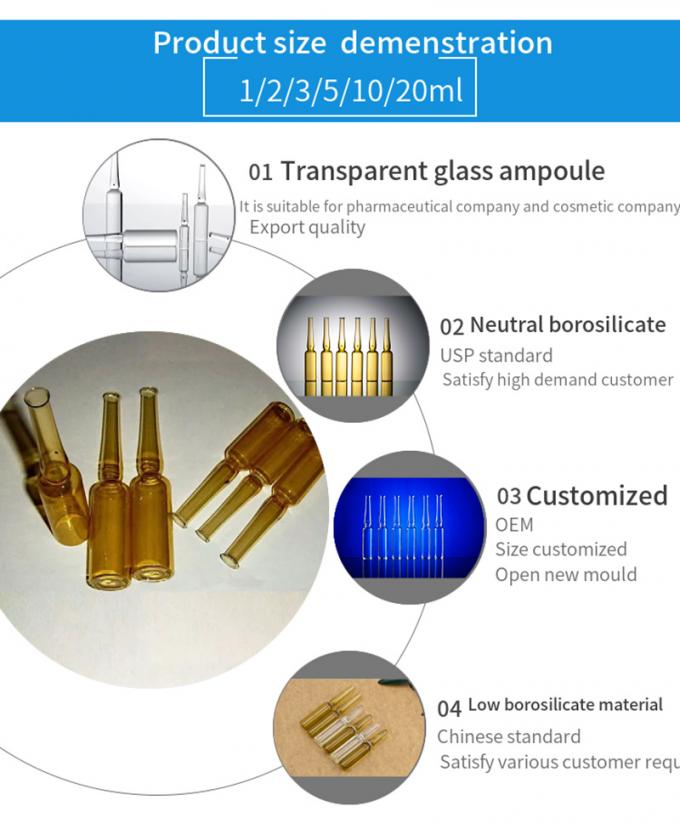 10ml Amber Moulded Glass Ampoules for Antibiotics Transparent Moulded Injection Glass Ampoule Bottles with Blue Cut Point Mark