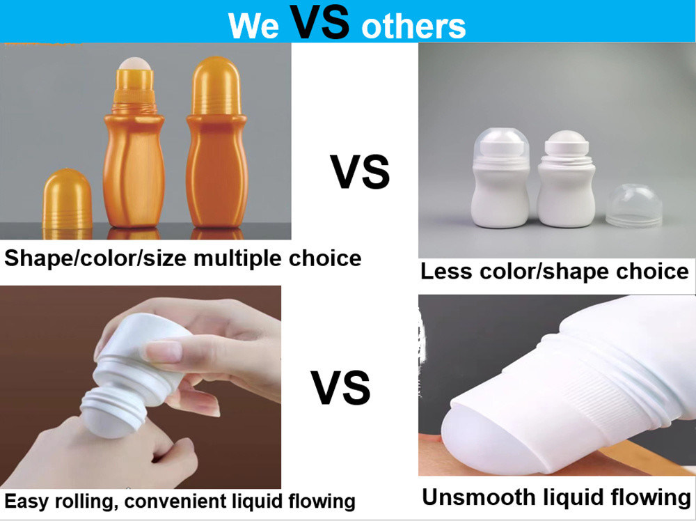 Protector solar para el cuidado corporal de 30 ml y 50 ml de HDPE aceite esencial vacío Botella de desodorante de plástico con bola de rodillo para el olor corporal