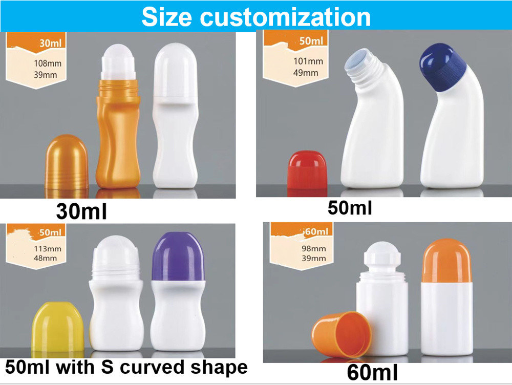 Protector solar para el cuidado corporal de 30 ml y 50 ml de HDPE aceite esencial vacío Botella de desodorante de plástico con bola de rodillo para el olor corporal