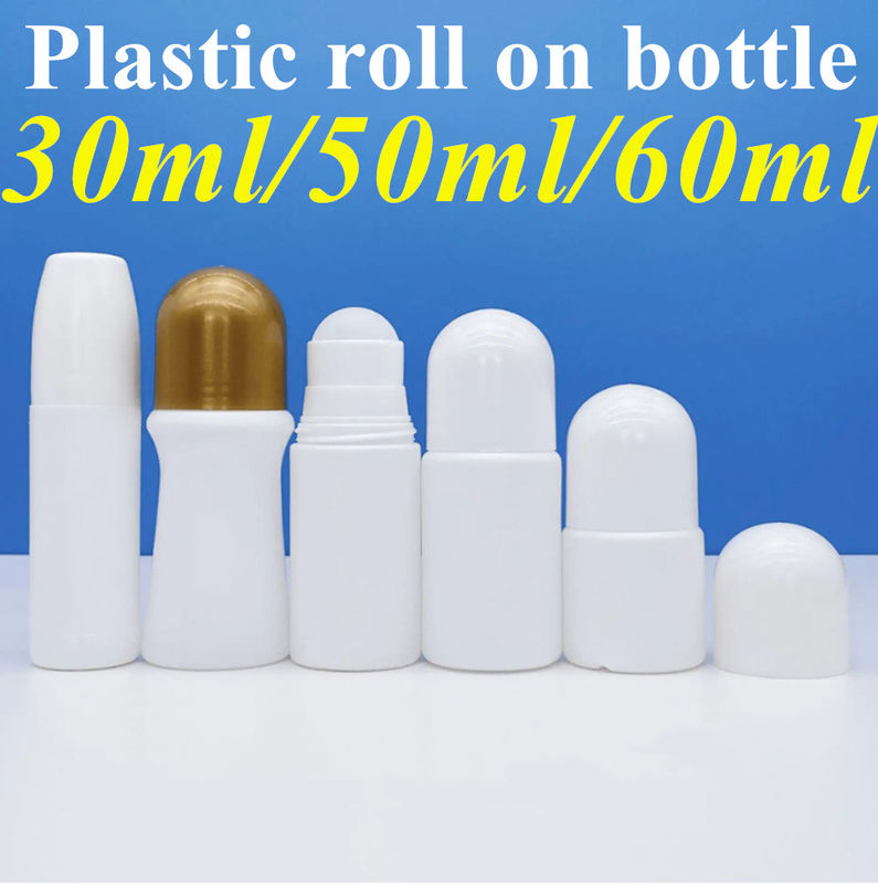 50 ml de PE Bola de rodillo vacía Botella corporal perfumada Antiperspirante Botella de plástico vacía Rollo sobre botella de desodorante