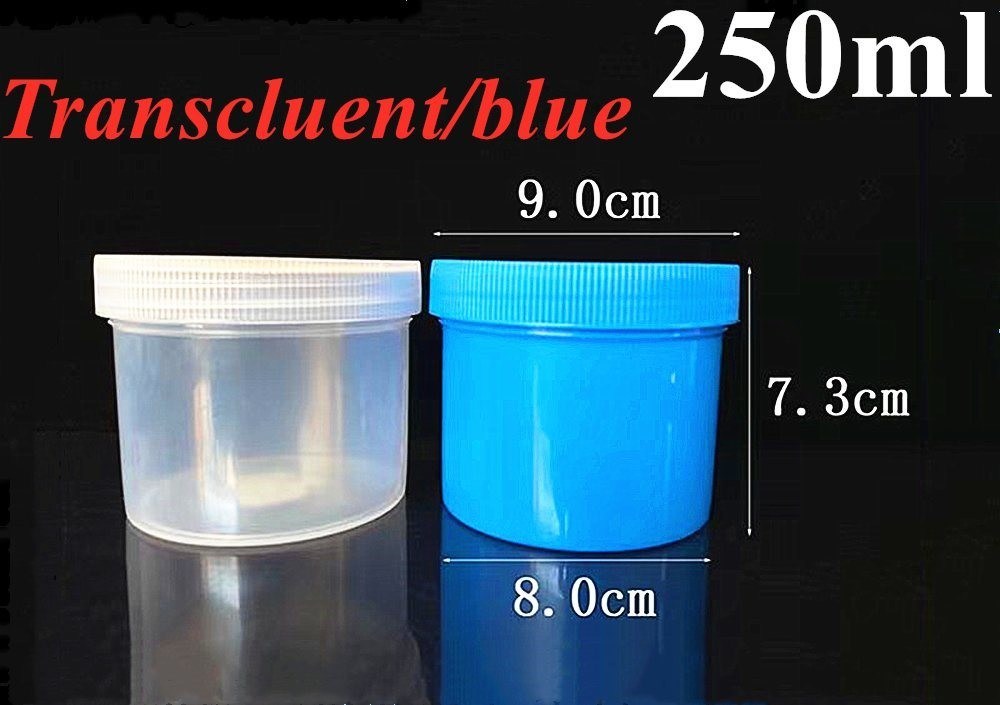 100 ml 150 ml 250 ml 500 ml Jarrón cosmético de PP Translúcido azul claro 16 oz Ungüento de plástico Botellas cosméticas