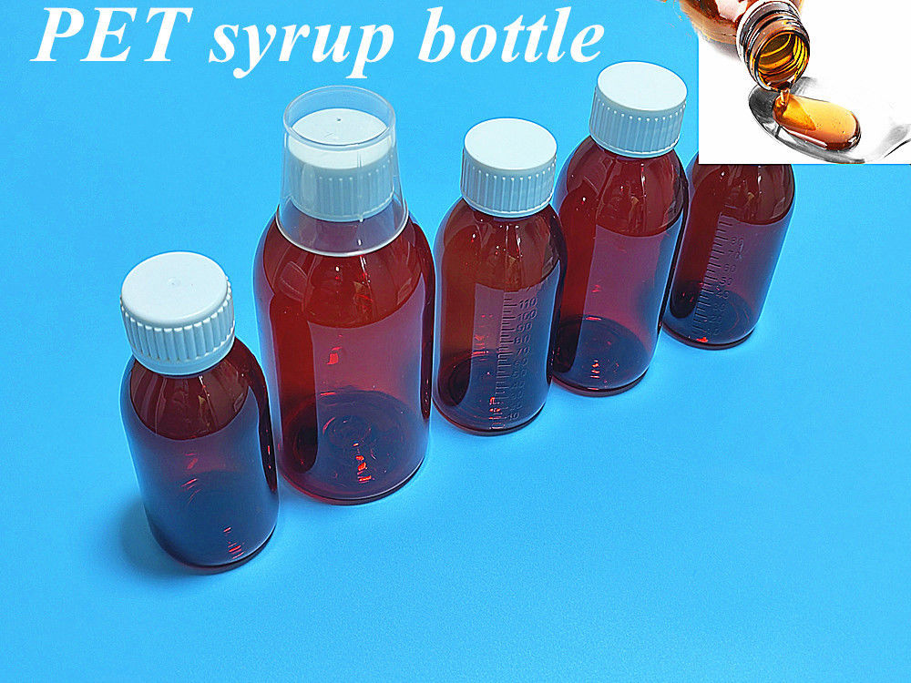 Botella de jarabe de plástico de ámbar líquido de 100 ml 120 ml con tapa de tornillo Botella de plástico de jarabe de ámbar PET redondo vacío