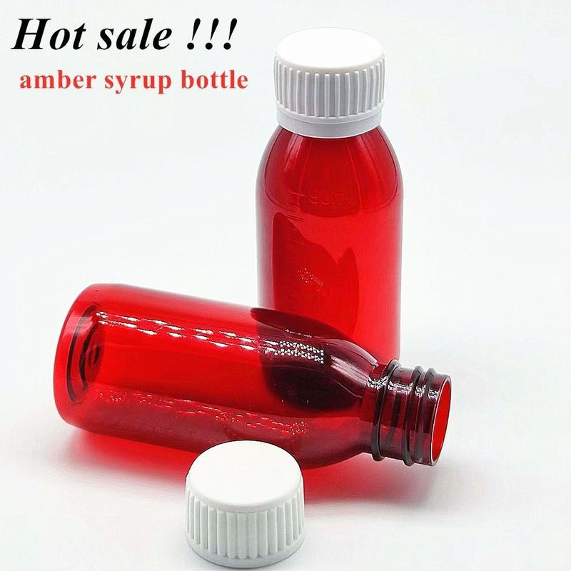 Botella de jarabe de plástico de ámbar líquido de 100 ml 120 ml con tapa de tornillo Botella de plástico de jarabe de ámbar PET redondo vacío