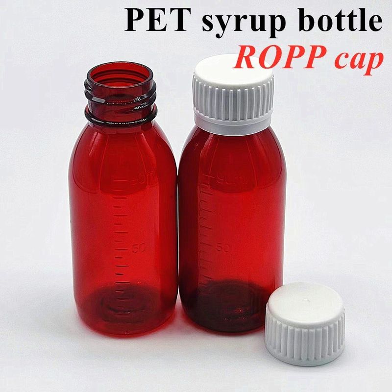 Botella de jarabe de plástico de ámbar líquido de 100 ml 120 ml con tapa de tornillo Botella de plástico de jarabe de ámbar PET redondo vacío