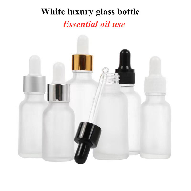 1 oz 2 oz 5 ml 10 ml 15 ml 20 ml 30 ml 50 ml Aceite esencial vacío Sero para el cuidado de la piel para uso facial y mano Botella de gotero de vidrio helado blanco