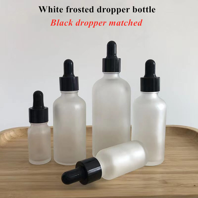 Matte Matte Blanco 20 ml 30 ml Botella de goteo de vidrio Sero de vidrio Botella de aceite esencial con tapa de goteo negro