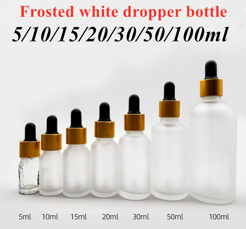 Lujo 1 oz 2 oz 10ml 15ml 20ml 30ml 50ml Serum vacío redondo para el cuidado de la piel Aceite esencial para los ojos Botella de goteo de vidrio helado blanco