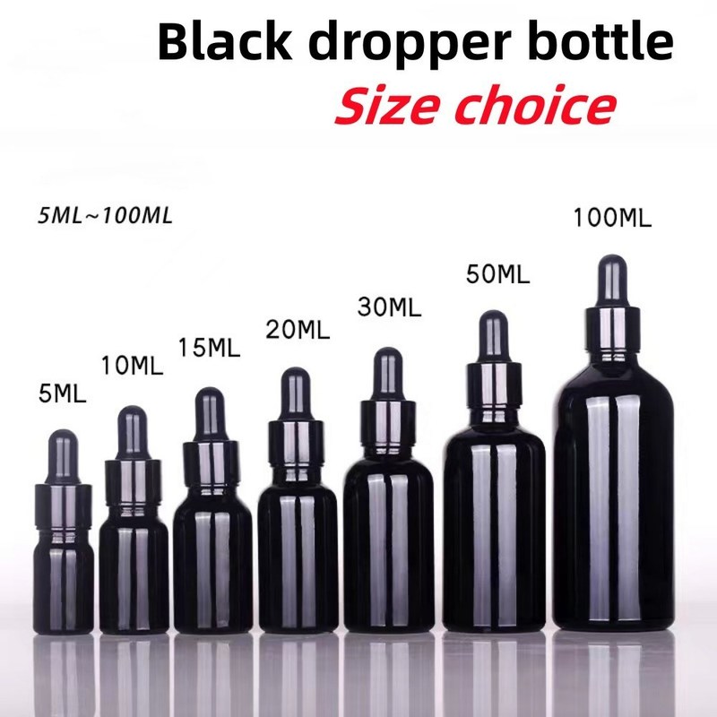 Botellas de gotero de vidrio negro brillante 30 ml 10 ml 15 ml 20 ml 50 ml Botella de aceite esencial de vidrio vacío