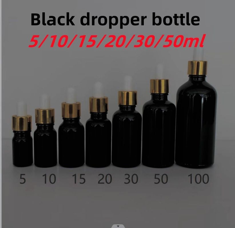 10 ml 20 ml 30 ml 50 ml Botella de gotero de vidrio negro Botella de aceite esencial Botella de vidrio Botella de vidrio con gotero a prueba de niños