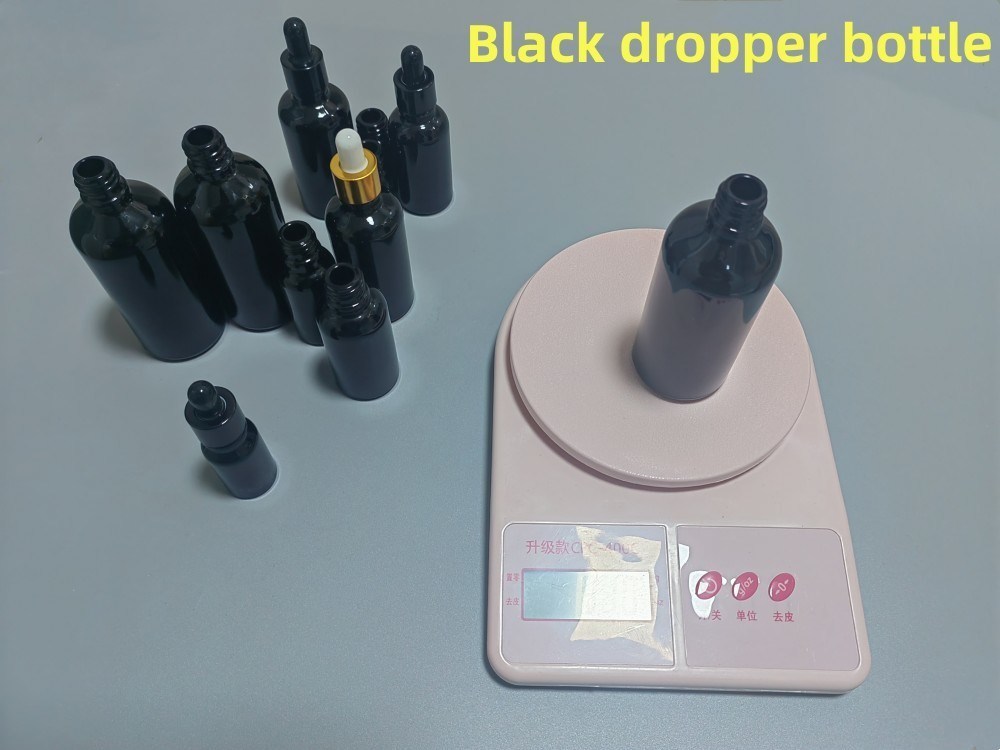 5 ml 10 ml 15 ml 20 ml suero de aceite esencial hombro plano redondo botella de aceite esencial brillante botella de gotero de vidrio negro