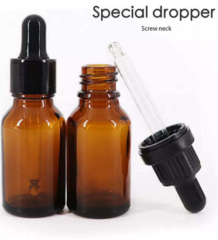 5 ml 15 ml 20 ml 30 ml 50 ml Embalaje cosmético Collar de plástico redondo Aceite esencial facial Ámbar Botella de goteo de aceite esencial