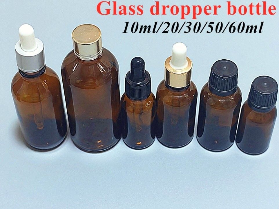 30 ml 50 ml 60 ml 100 ml Aceites para el cabello Sero Aceite para barba Ambar Marrón vacío Aceite esencial redondo Botella de gotero de vidrio