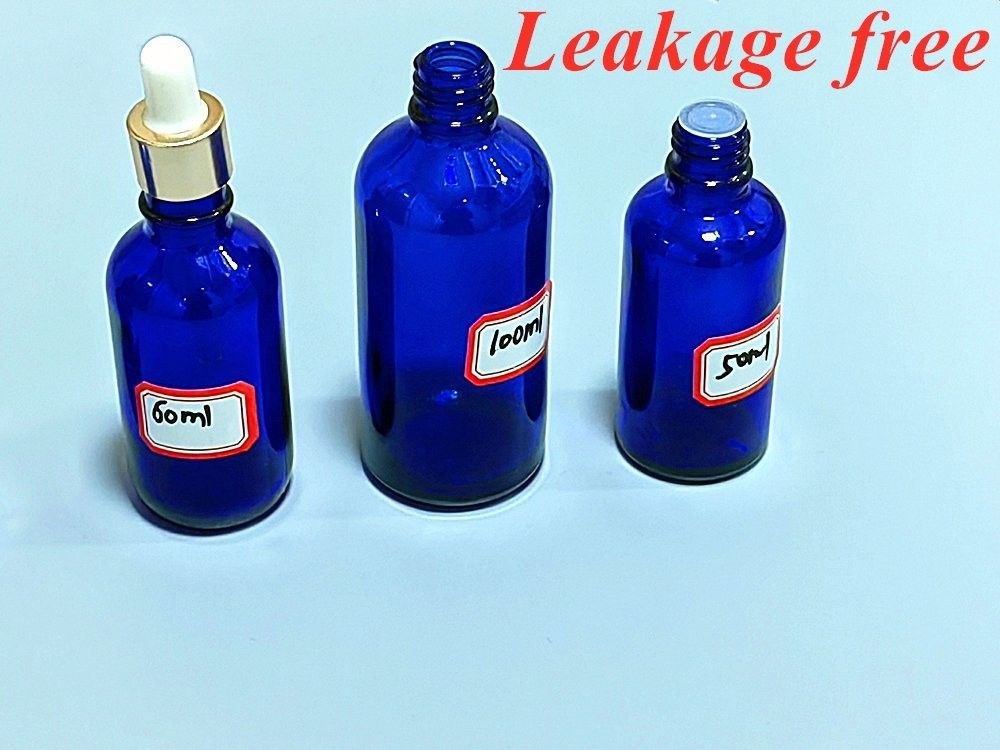 Botella de vidrio de vidrio cosmético con goteador de suero azul 20 ml 30 ml 50 ml Botella de vidrio de lujo de aceite esencial con goteador