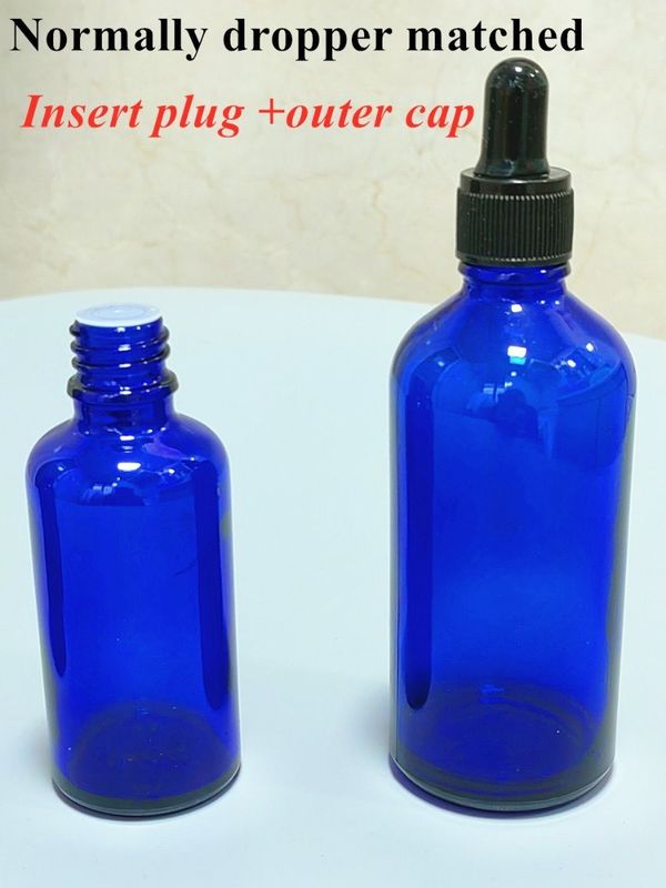 Botella de vidrio de vidrio cosmético con goteador de suero azul 20 ml 30 ml 50 ml Botella de vidrio de lujo de aceite esencial con goteador