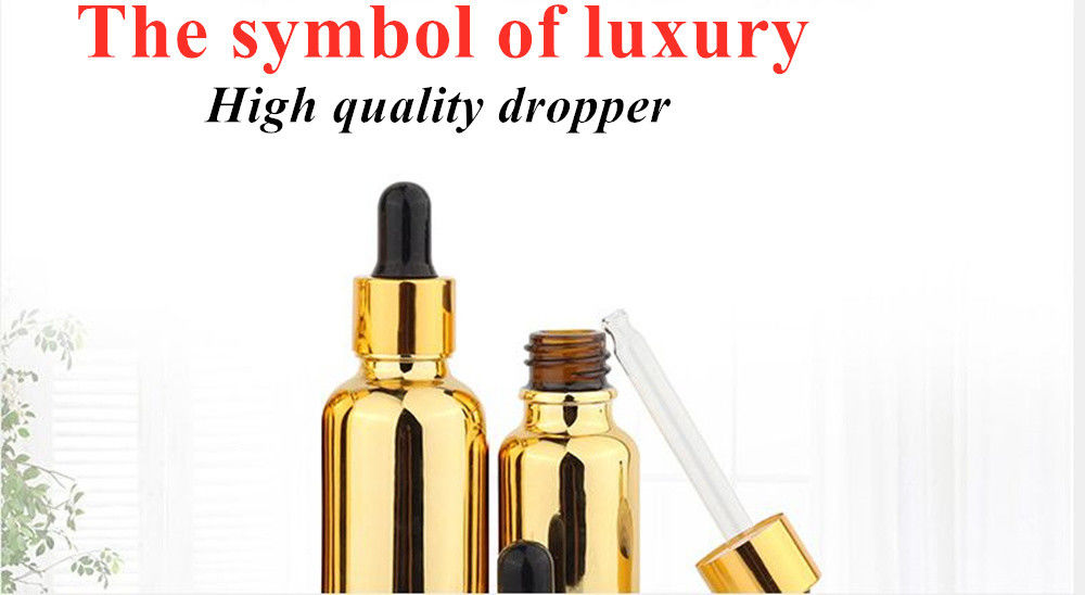 20 ml 30 ml 50 ml Vacío Reutilizable Electroplacado Oro Cosmético Envase suero Aceite esencial para el cuidado de la piel Botella de gotero de vidrio