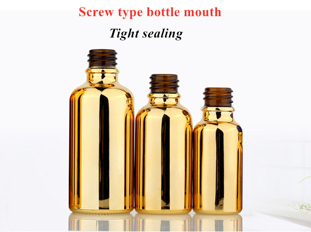 20 ml 30 ml 50 ml Vacío Reutilizable Electroplacado Oro Cosmético Envase suero Aceite esencial para el cuidado de la piel Botella de gotero de vidrio