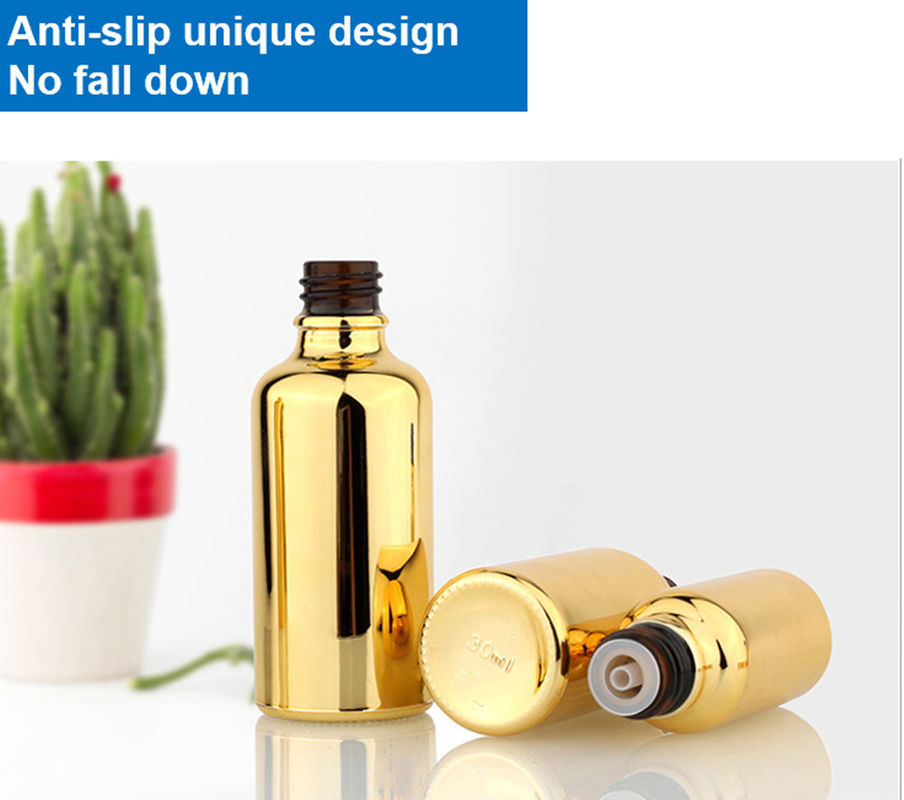 20 ml 30 ml 50 ml Vacío Reutilizable Electroplacado Oro Cosmético Envase suero Aceite esencial para el cuidado de la piel Botella de gotero de vidrio