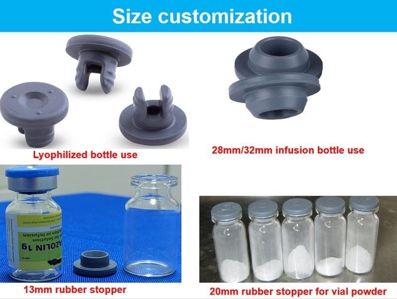 28 mm 32 mm Óxido de etileno Consumibles médicos esterilizados de goma butílica de bromo tapones para vial de inyección de vidrio