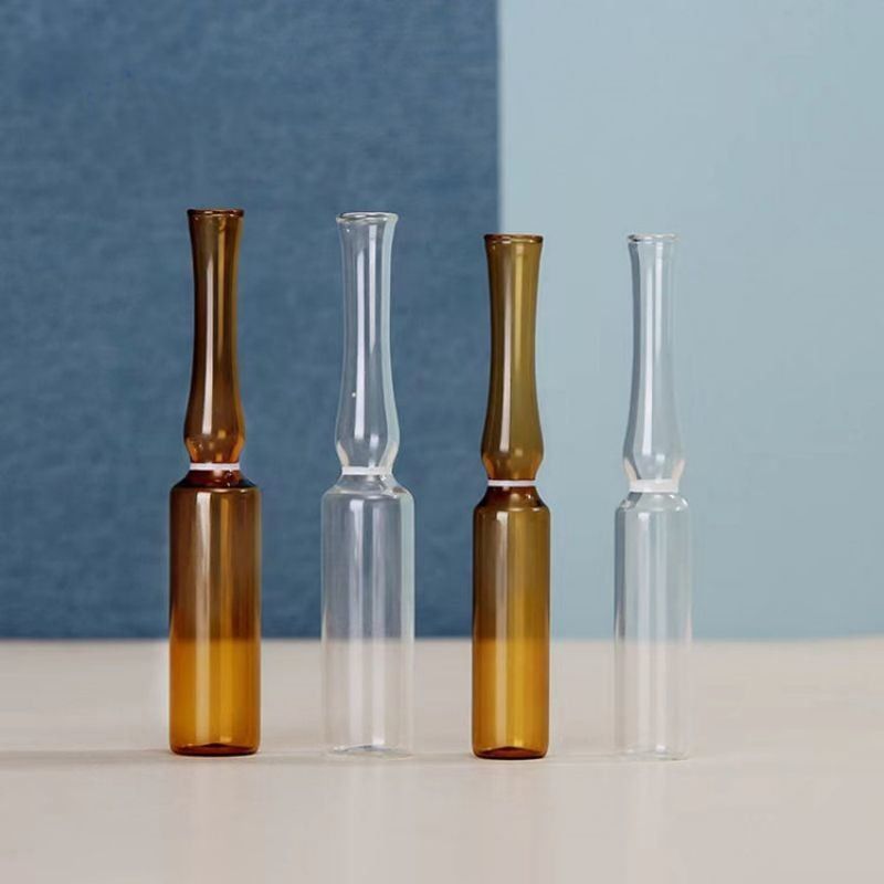 1 ml 2 ml 5 ml Anillo de rotura Ampola de vidrio de ámbar transparente USP I Embalaje farmacéutico Ampola de vidrio con norma ISO
