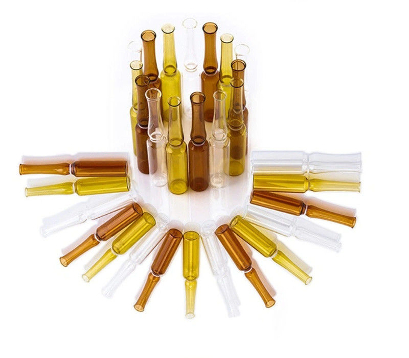 1 ml 2 ml 5 ml Anillo de rotura Ampola de vidrio de ámbar transparente USP I Embalaje farmacéutico Ampola de vidrio con norma ISO