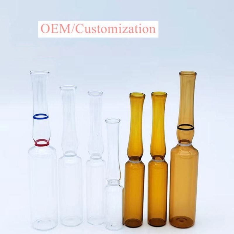 1 ml 2 ml 5 ml Anillo de rotura Ampola de vidrio de ámbar transparente USP I Embalaje farmacéutico Ampola de vidrio con norma ISO