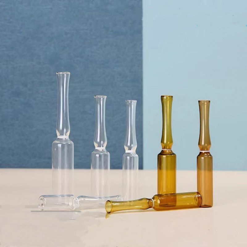1 ml 2 ml 5 ml Anillo de rotura Ampola de vidrio de ámbar transparente USP I Embalaje farmacéutico Ampola de vidrio con norma ISO