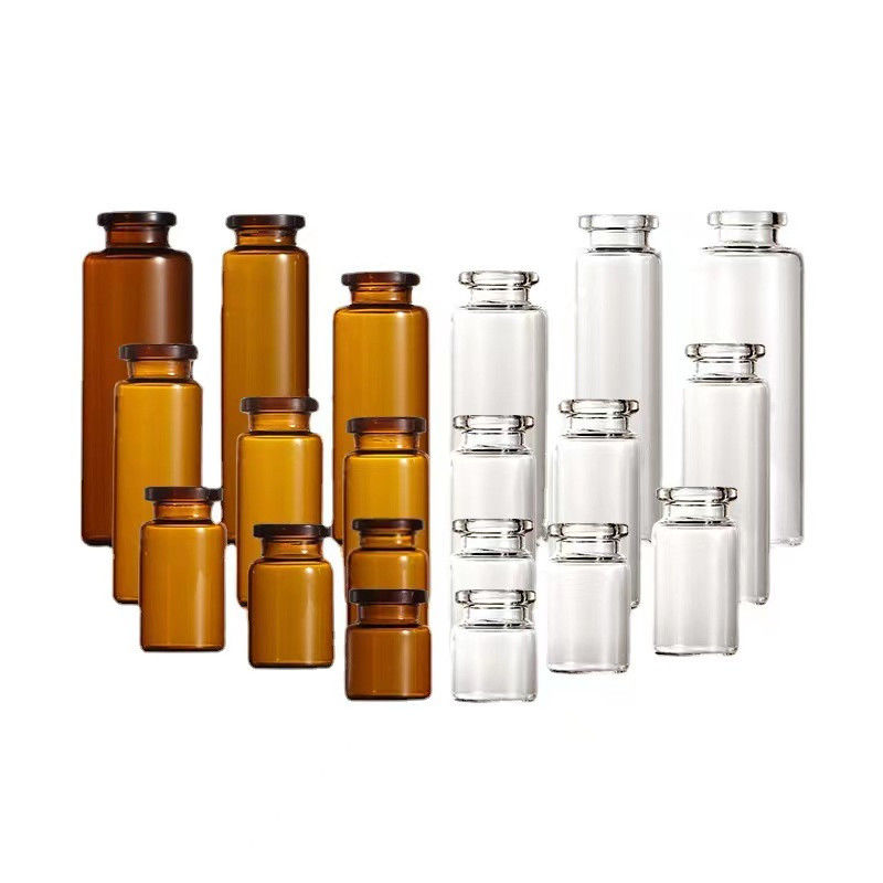 Botellas de vidrio farmacéutico pequeñas de 5 ml, 7 ml y 10 ml, vacías, claras, ámbar, tubulado, de vidrio, con crimpado médico