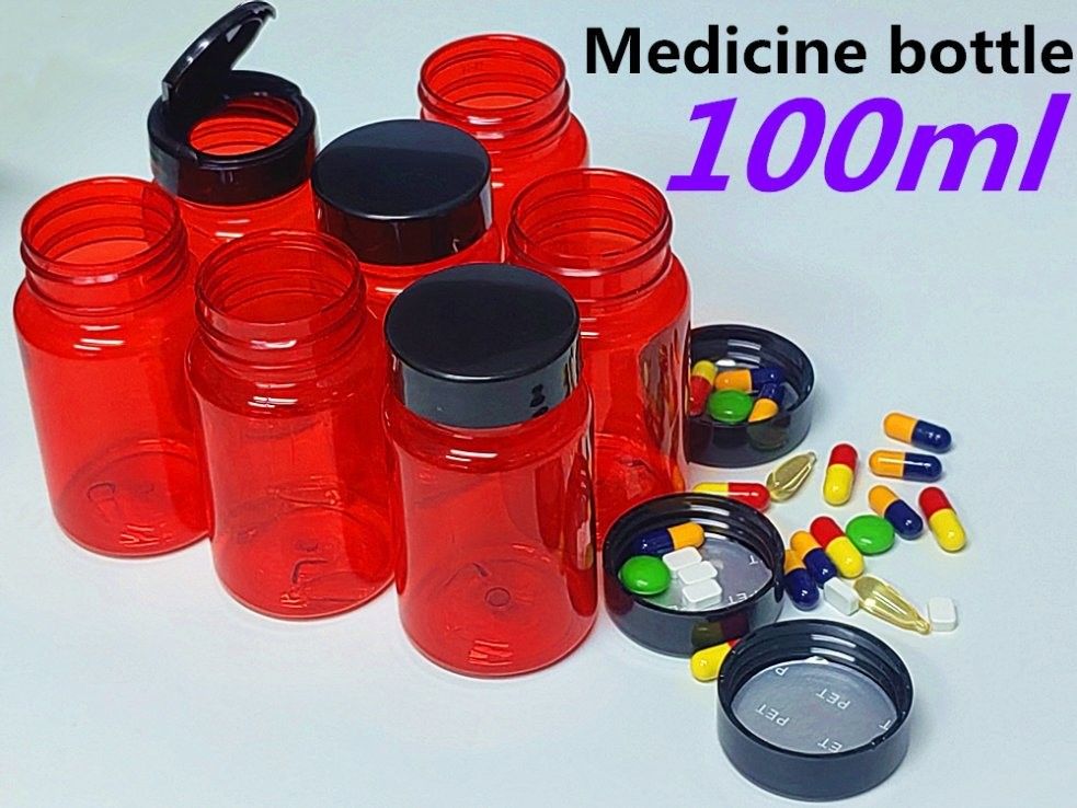 100 ml Pet Red Prescripción farmacéutica Pilula Envasado Botella Suplemento nutricional Cápsula Botella de medicamento proteico