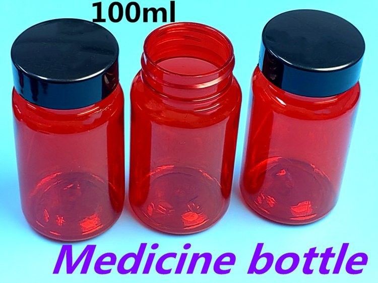 100 ml rojo Botellas de píldoras de plástico PET de bajo MOQ Botellas de cápsulas de píldoras de vitaminas de plástico personalizadas vacías Botella con tapa de tornillo Top Flip