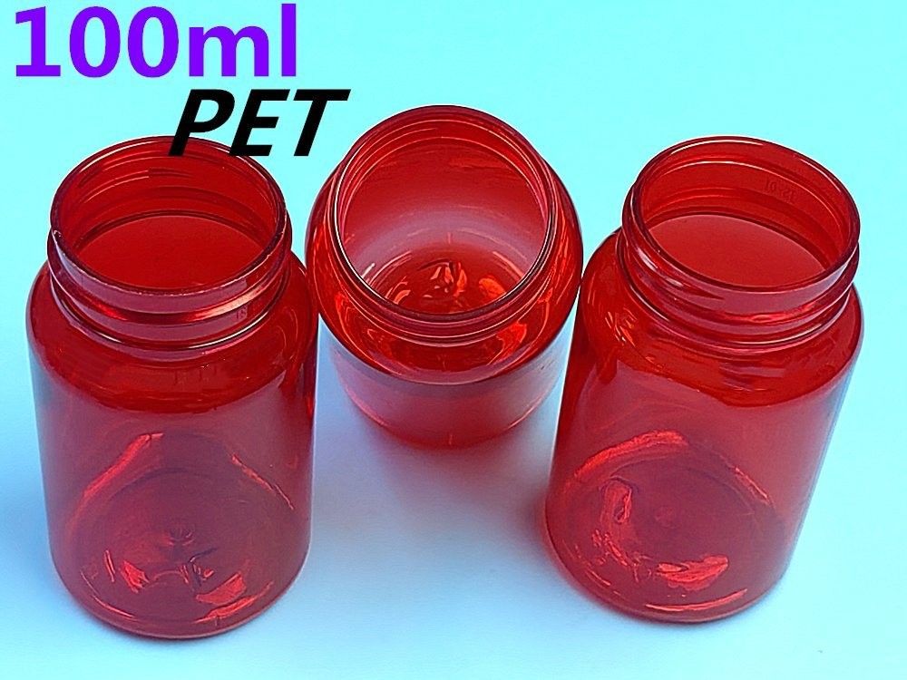 100 ml rojo Botellas de píldoras de plástico PET de bajo MOQ Botellas de cápsulas de píldoras de vitaminas de plástico personalizadas vacías Botella con tapa de tornillo Top Flip