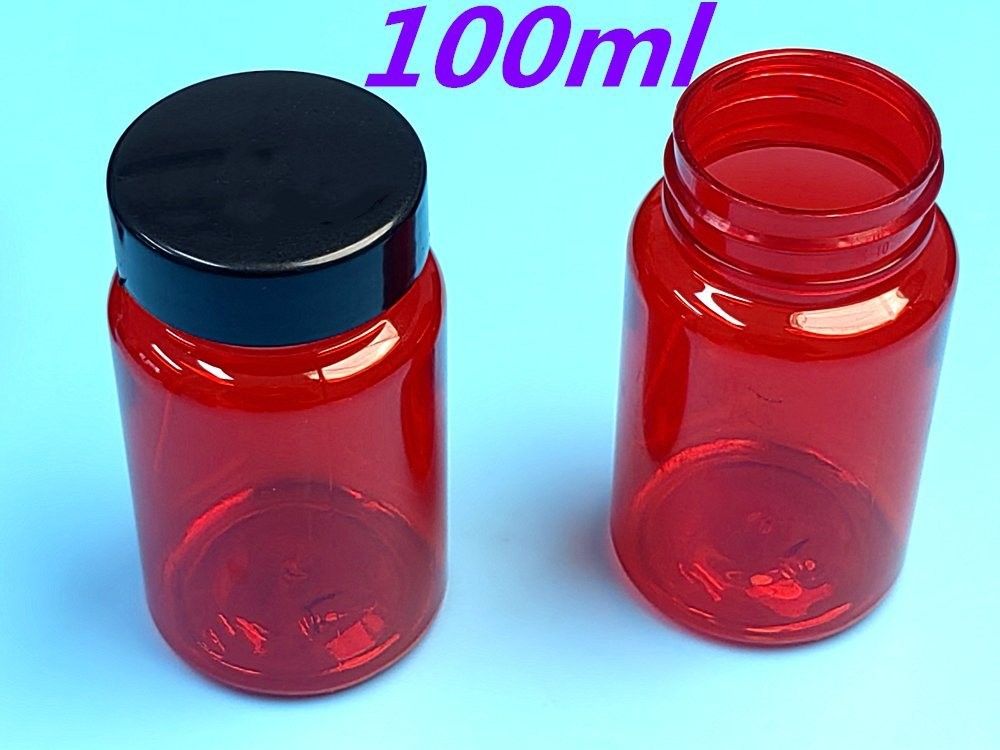 100 ml rojo Botellas de píldoras de plástico PET de bajo MOQ Botellas de cápsulas de píldoras de vitaminas de plástico personalizadas vacías Botella con tapa de tornillo Top Flip