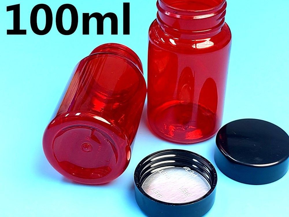 100 ml rojo Botellas de píldoras de plástico PET de bajo MOQ Botellas de cápsulas de píldoras de vitaminas de plástico personalizadas vacías Botella con tapa de tornillo Top Flip