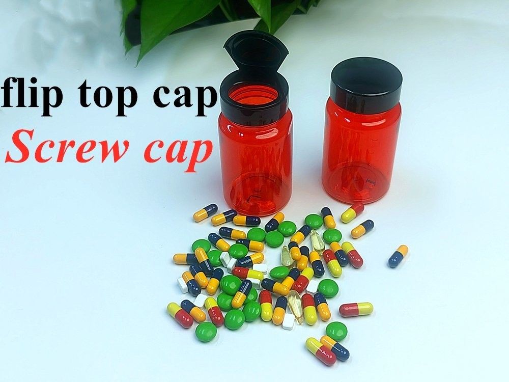 Medicamento para el cuidado de la salud Botella de píldoras 100 ml PET Capsula de plástico rojo Embalaje Vitamina Botella de píldoras Botella con tapa de tornillo