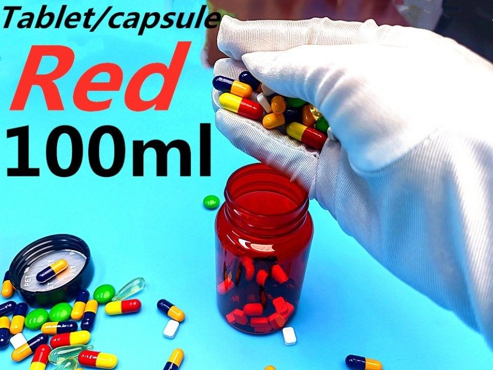 Medicamento para el cuidado de la salud Botella de píldoras 100 ml PET Capsula de plástico rojo Embalaje Vitamina Botella de píldoras Botella con tapa de tornillo