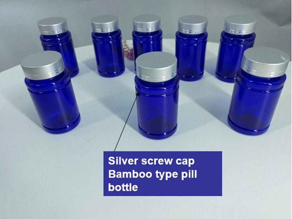Botella de plástico de suplemento vitamínico PET cápsula tableta botella de píldora azul 100 ml 120 ml recipiente de plástico botella de medicamento