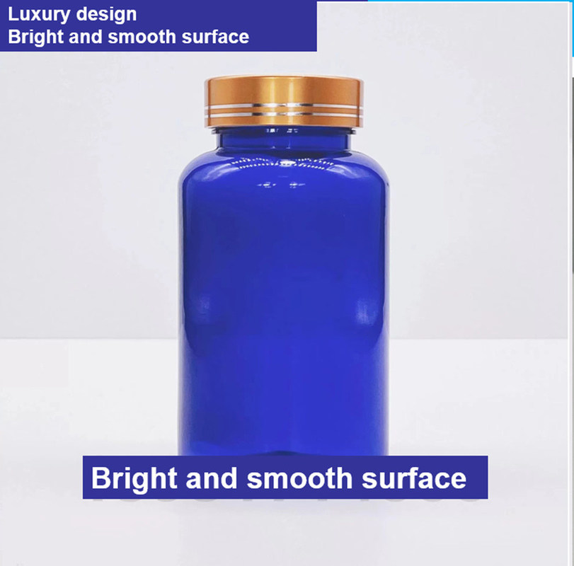 Botella de plástico de 100cc 120cc 150cc para píldoras cápsulas transparente azul para mascotas botella de plástico recargable de dosis sólida
