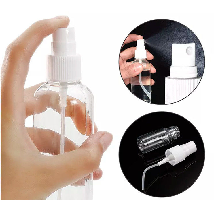 Tamaño de viaje portátil Botella de pulverización de plástico vacío con alcohol PET Desinfectante para manos bomba de pulverización blanca Botella de pulverización de plástico para cuerpo