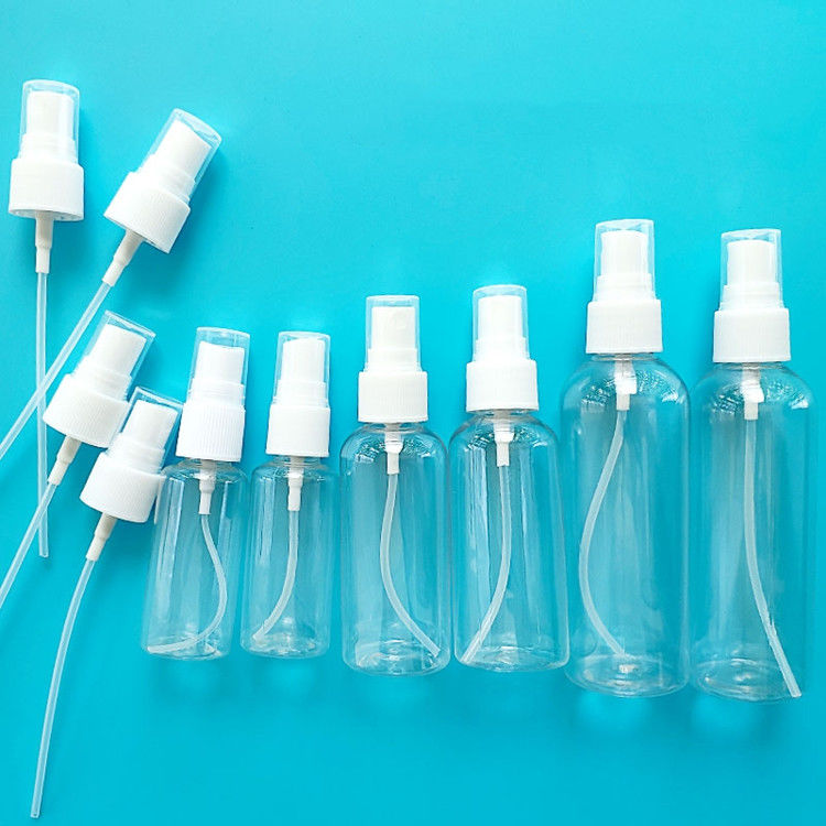 Tamaño de viaje portátil Botella de pulverización de plástico vacío con alcohol PET Desinfectante para manos bomba de pulverización blanca Botella de pulverización de plástico para cuerpo