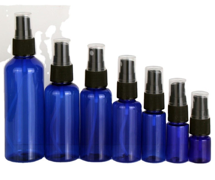 60 ml 120 ml 355 ml azul Desinfectante de manos de plástico para el cuidado de la piel Shampoo Spray Botella PET Cosmético transparente Botellas de pulverización de plástico