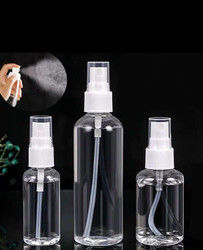 Botella de pulverización de plástico PET redonda y plana de 50 ml de bolsillo portátil para viajes