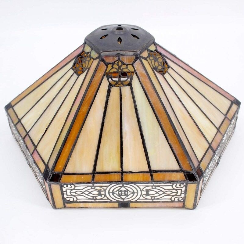 30cm 40cm Sala de estar hexagonal Sala de dormir Casa de café artesanal Antiguo arte pintado lámpara de mesa de vidrio