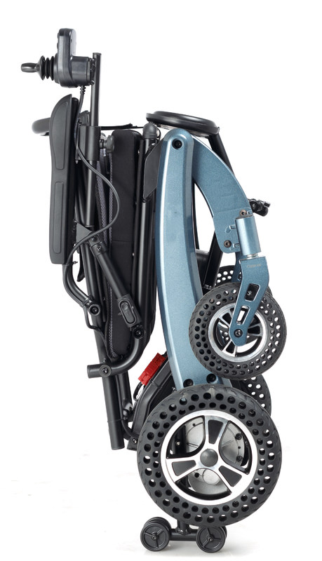 Silla de ruedas eléctrica de fibra de carbono ligera 120 kg Capacidad de carga Silla de ruedas reclinada con ruedas antiexplosión