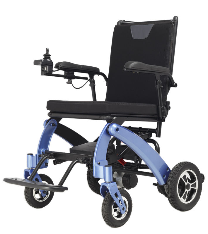 Adultos discapacitados viajes portátiles de peso ligero plegable control remoto silla de ruedas eléctrica con control de joystick