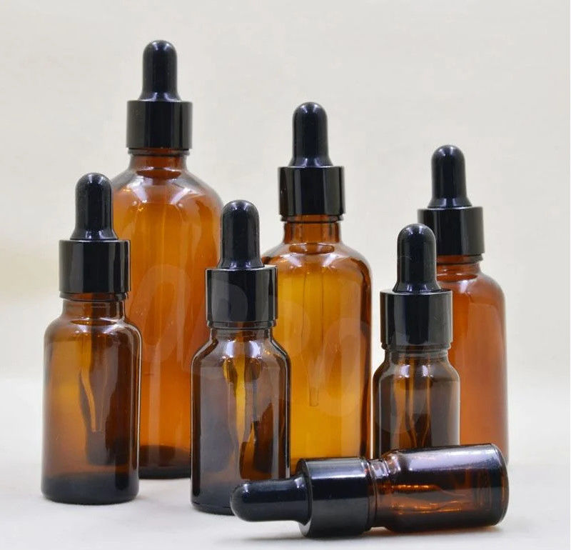 Venta caliente 5ml 10ml 15ml 30ml 50ml Ámbar suero de aceite esencial Botellas de vidrio botella de goteo